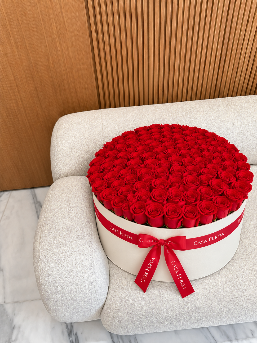 125 Red Roses – White Box