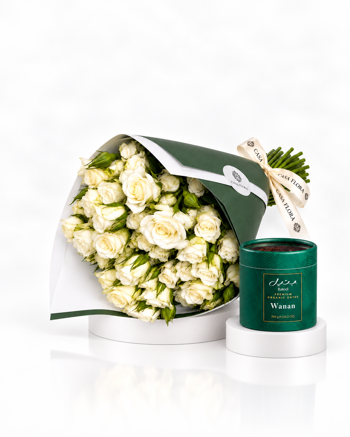 White Roses with Bateel Luxury Dates